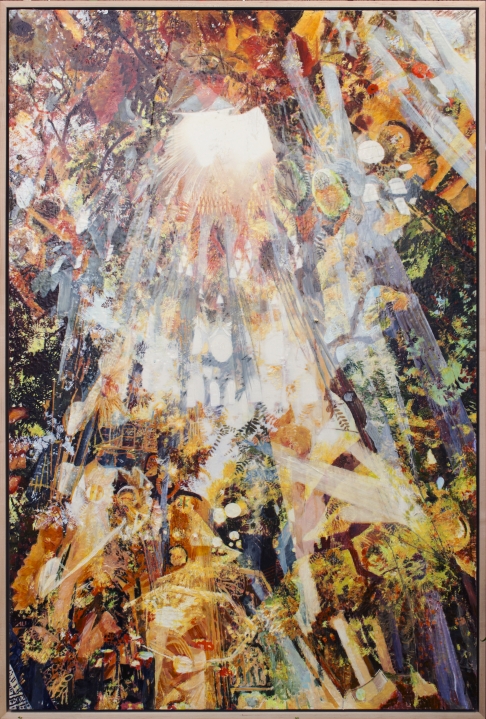 Ascending Current by Connor McManus | Gel transfer & acrylic on birch panel in a maple floater frame. Ascending Current